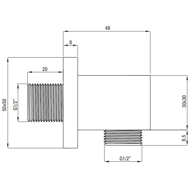 Cot conector furtun patrat Deante Cascada crom [2]
