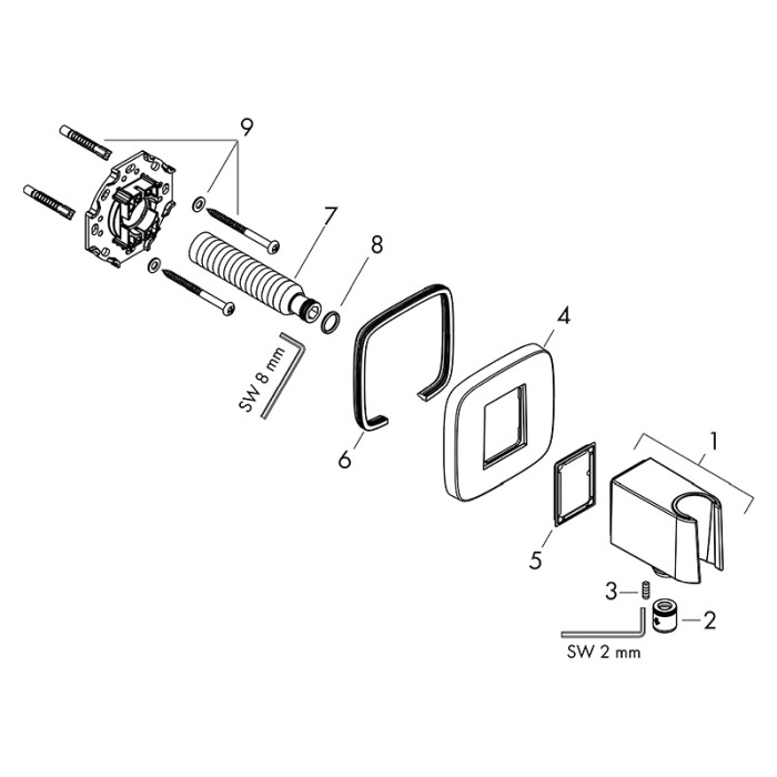 Cot racord, Hansgrohe, FixFit Q, cu suport pentru para de dus, crom [3]