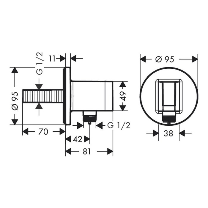 Cot racord, Hansgrohe, FixFit S, cu suport pentru para de dus, crom [2]