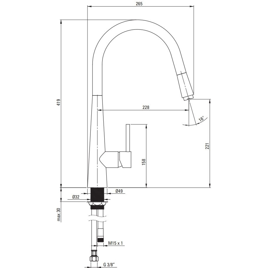 Deante Aster Baterie chiuveta bucatarie monocomanda cu dus extractibil H42 cm, crom [3]