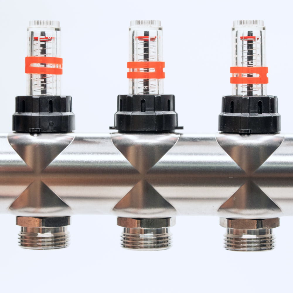 Distribuitor cu debitmetru 10 căi (1″ x 3/4″), aerisitor si robinet golire, Hoffman Underfloor Heating [11]