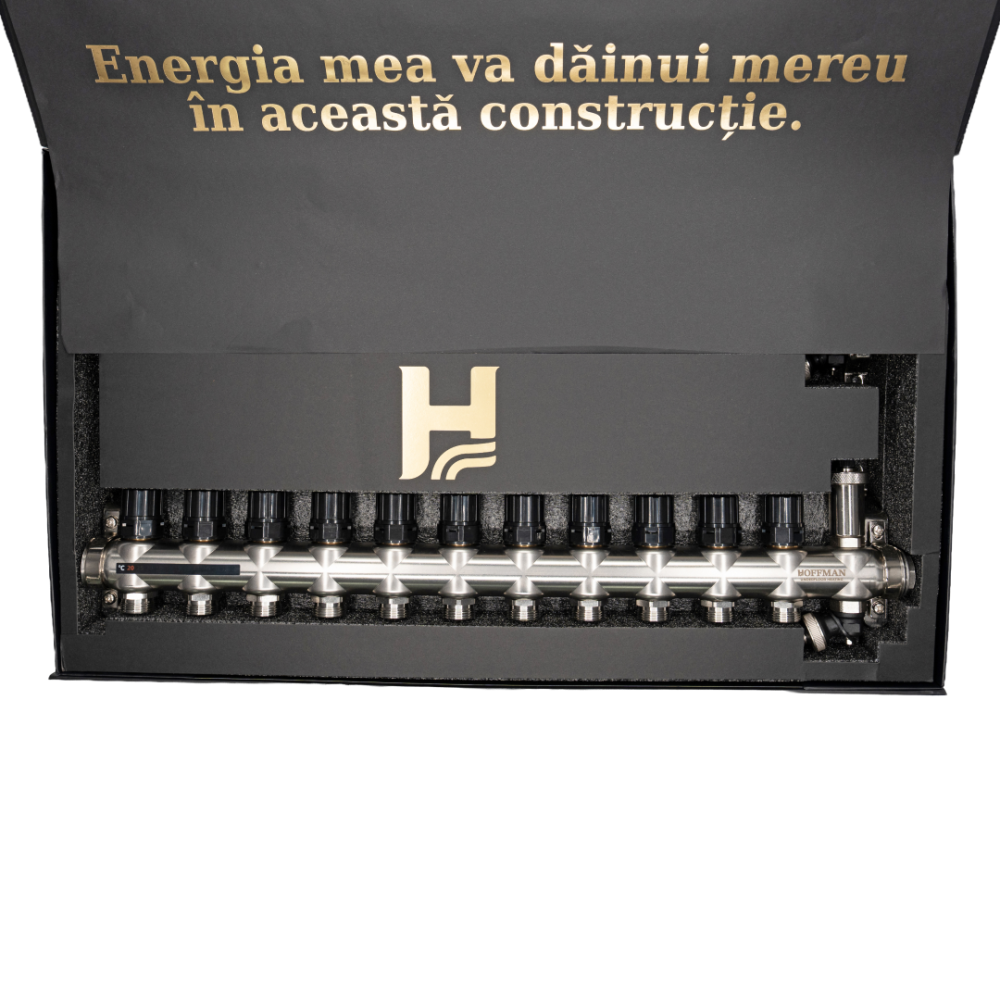 Distribuitor cu debitmetru 11 căi (1″ x 3/4″), aerisitor si robinet golire, Hoffman Underfloor Heating [3]