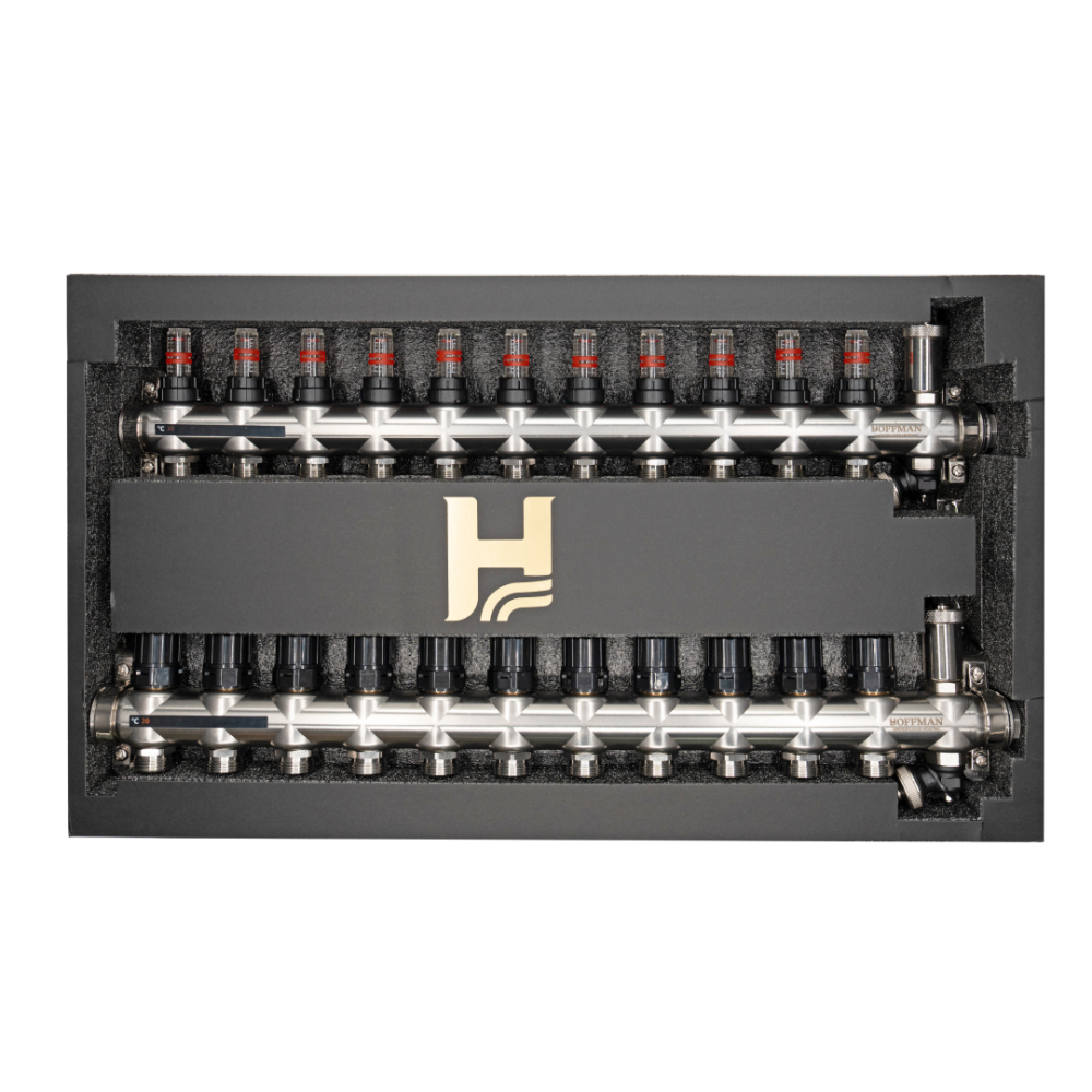 Distribuitor cu debitmetru 11 căi (1″ x 3/4″), aerisitor si robinet golire, Hoffman Underfloor Heating [2]