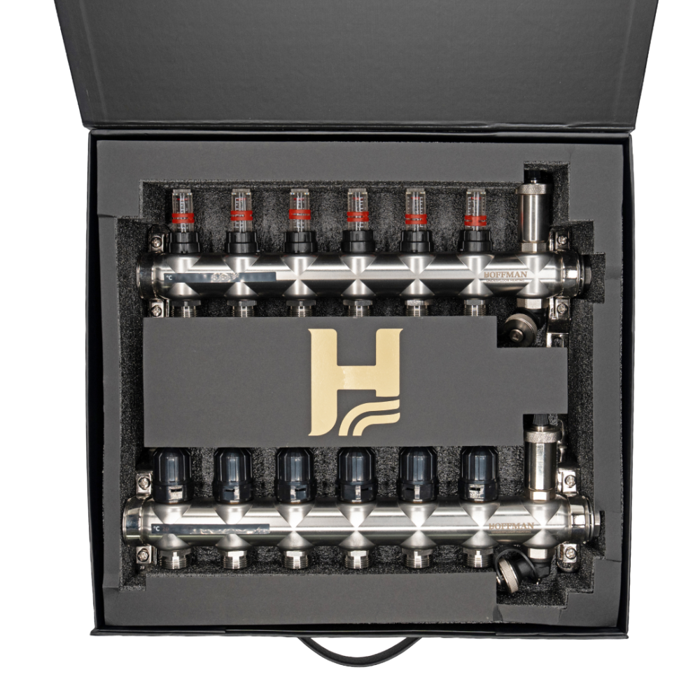 Distribuitor cu debitmetru 6 căi (1″ x 3/4″) cu aerisitor si robinet golire, Hoffman Underfloor Heating [4]