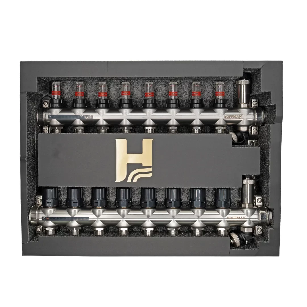 Distribuitor cu debitmetru 8 căi (1″ x 3/4″), aerisitor si robinet golire, Hoffman Underfloor Heating [5]