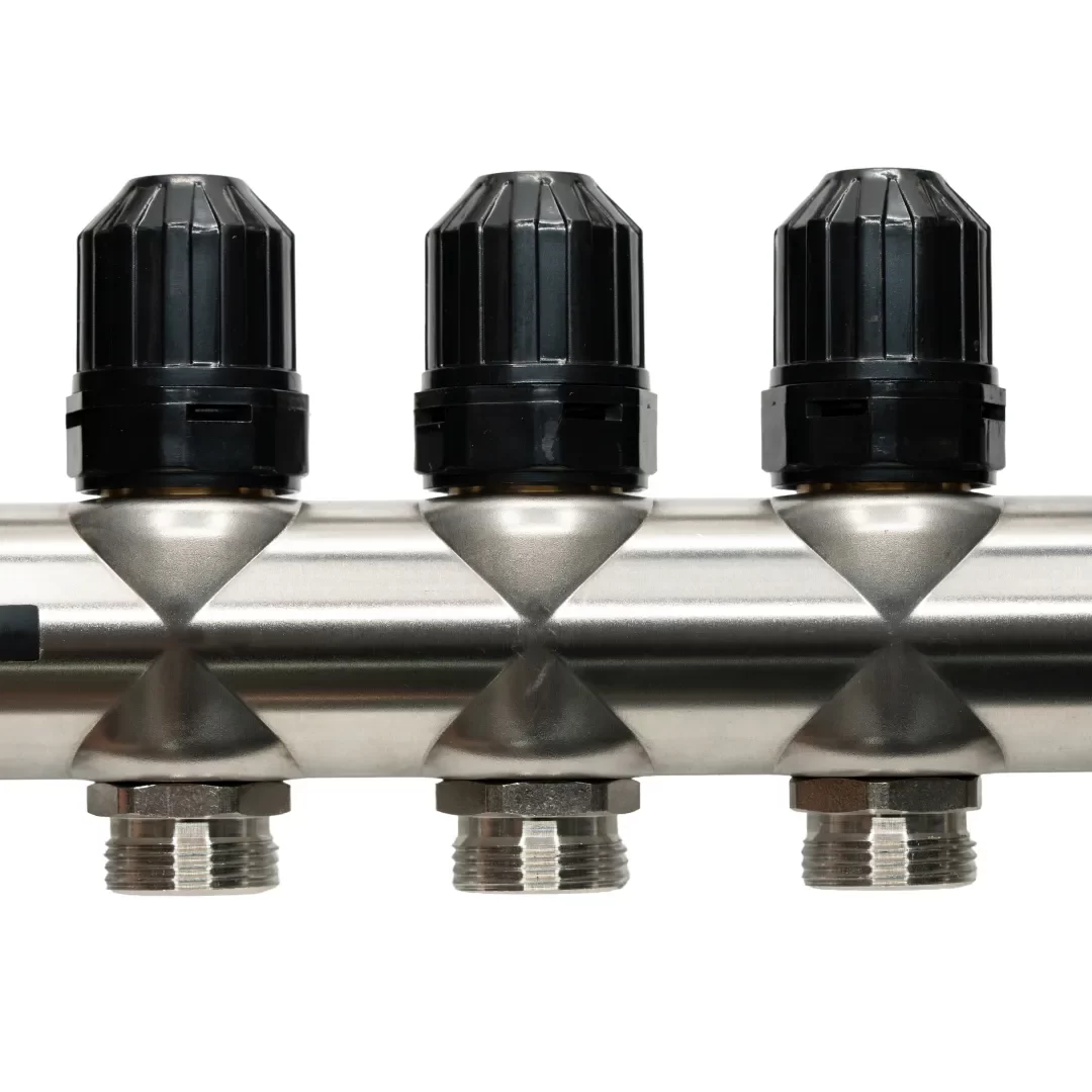 Distribuitor cu debitmetru 8 căi (1″ x 3/4″), aerisitor si robinet golire, Hoffman Underfloor Heating [13]