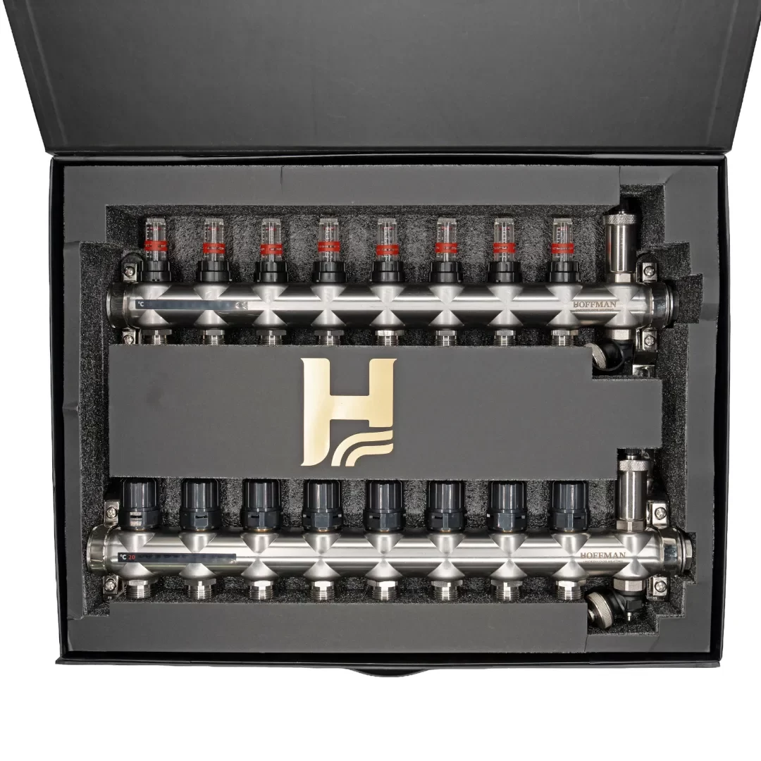 Distribuitor cu debitmetru 8 căi (1″ x 3/4″), aerisitor si robinet golire, Hoffman Underfloor Heating [4]