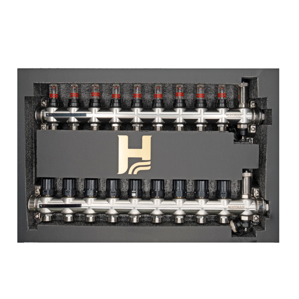 Distribuitor cu debitmetru 9 căi (1″ x 3/4″), aerisitor si robinet golire, Hoffman Underfloor Heating [5]