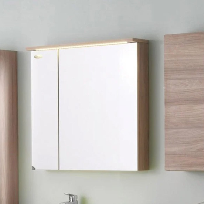 Dulap cu oglinda, Kolpasan, Tara, cu 2 usi, iluminare LED, 70 cm, craft wood [1]