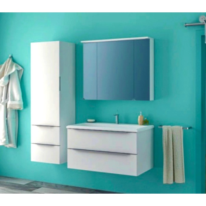 Dulap cu oglinda, Kolpasan, Tara, cu 3 usi, iluminare LED, 90 cm, alb mat [1]