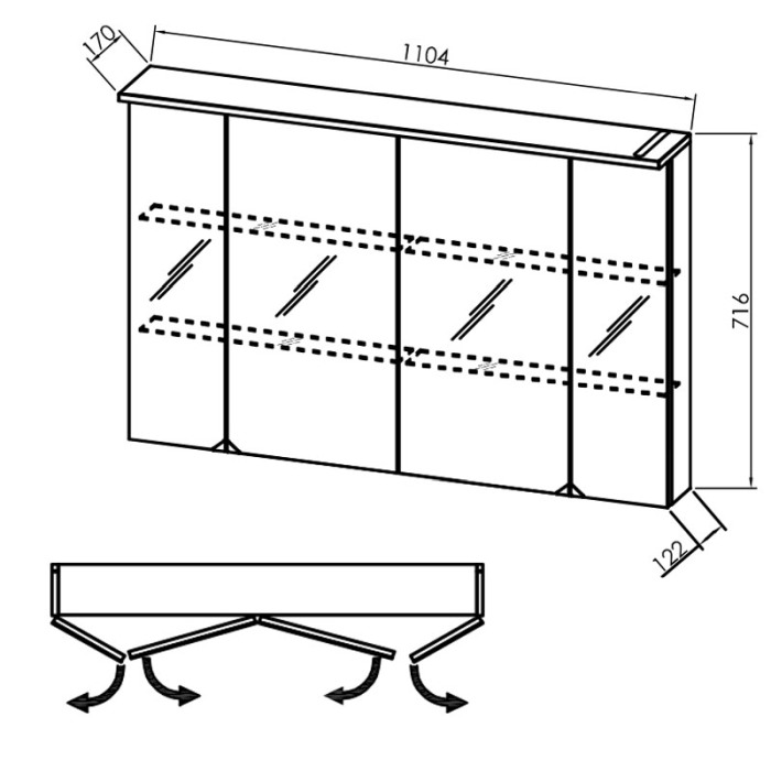 Dulap cu oglinda, Kolpasan, Tara, cu 4 usi, iluminare LED, 110 cm, alb mat [2]