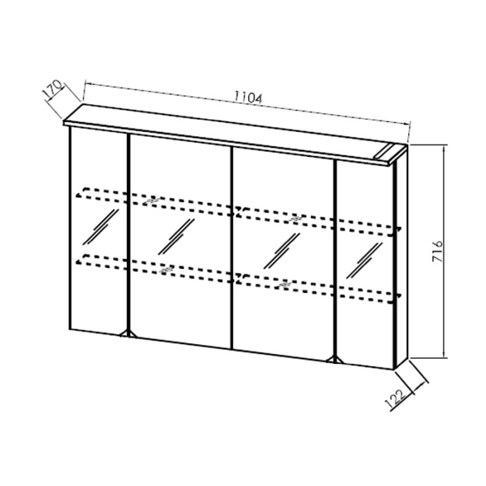 Dulap cu oglinda, Kolpasan, Tara, cu 4 usi, iluminare LED, 110 cm, craft wood [2]