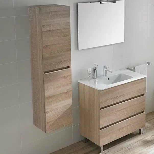 Dulap inalt suspendat Gala Jade stejar 4 etajere sticla 140 cm [2]