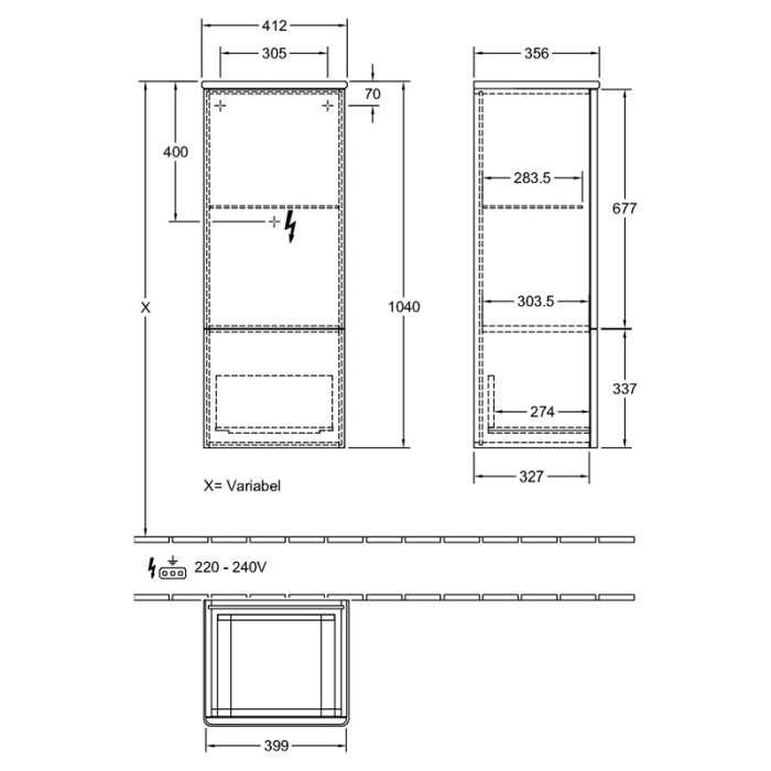 Dulap inalt suspendat, Villeroy & Boch, Antao, cu 1 ușă, 1 sertar, H 104 cm, honey oak [2]