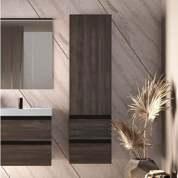 Dulap suspendat baie 45x34x160 cm Kolpa San Harmony, cu usa reversibila si doua sertare, stejar inchis [2]