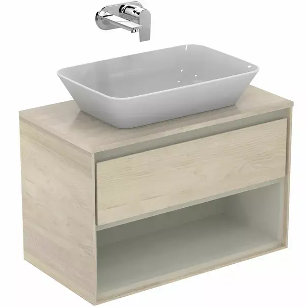 Dulap suspendat pentru lavoar maro deschis lemn Ideal Standard Connect Air 80 cm cu spatiu depozitare [4]