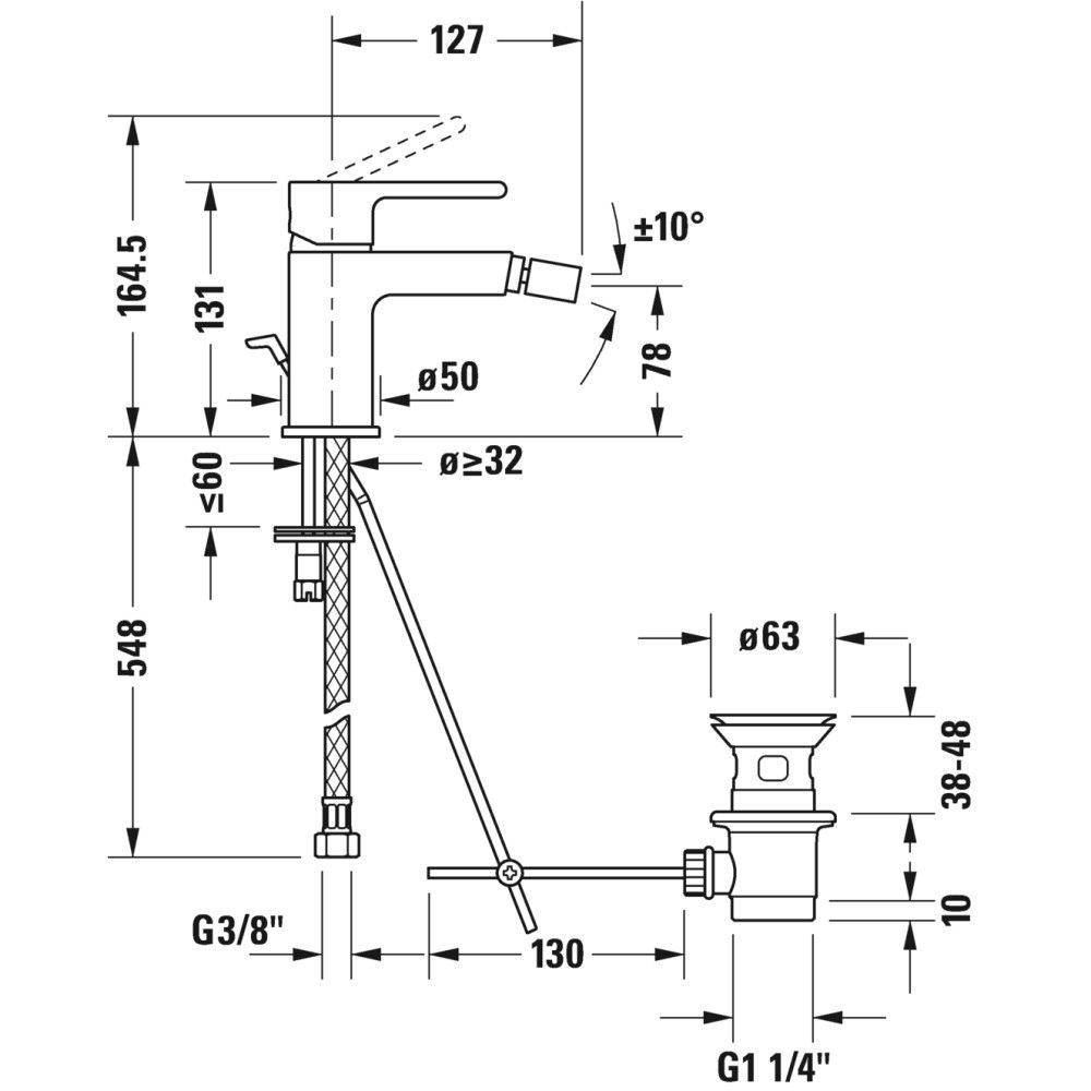 Duravit B.2 Baterie bideu monocomanda cu ventil, crom [2]
