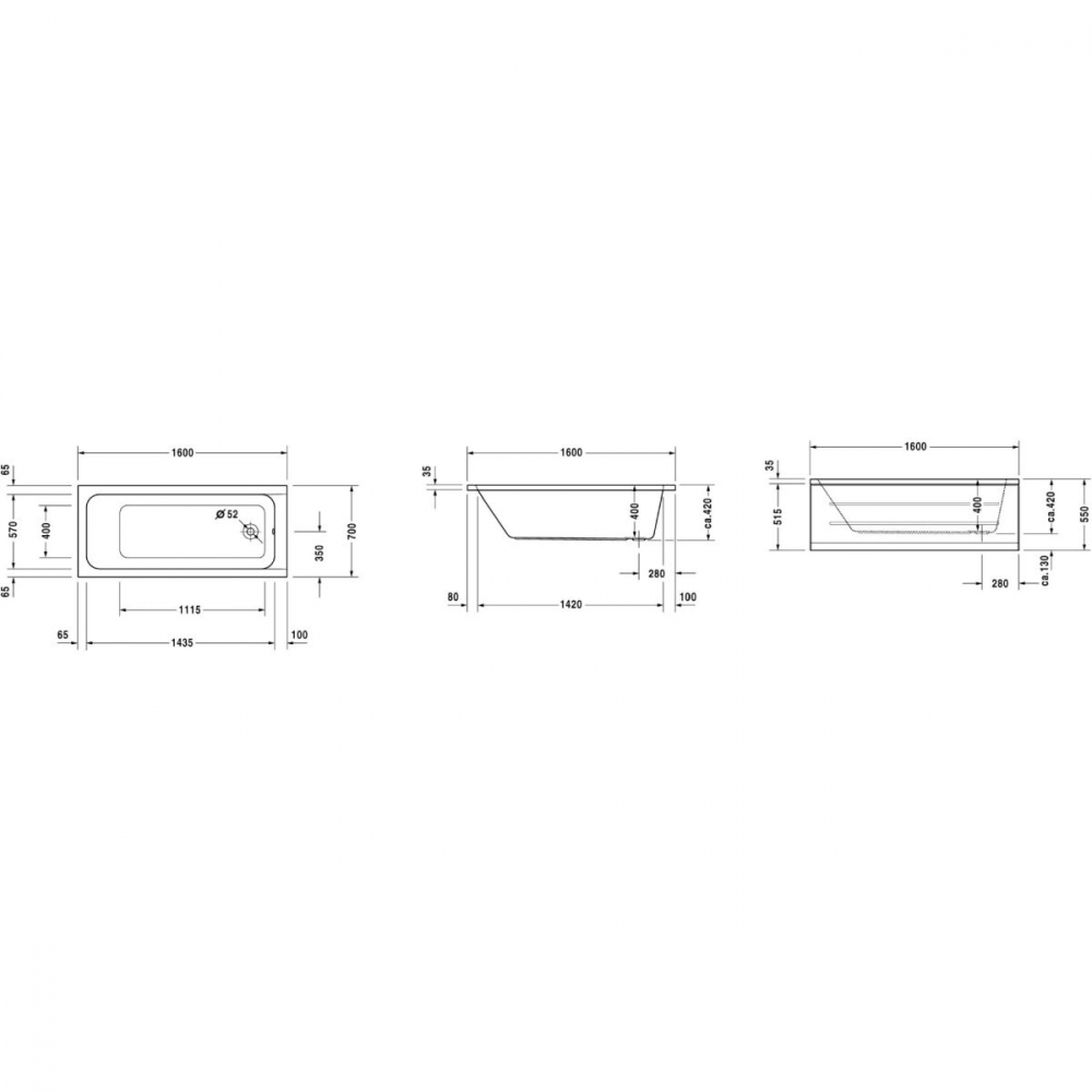 Duravit D-Code cada dreptunghiulară 160x70 cm alb 700096000000000 [2]