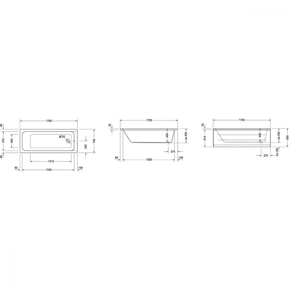 Duravit D-Code cada dreptunghiulară 170x70 cm alb 700098000000000 [2]