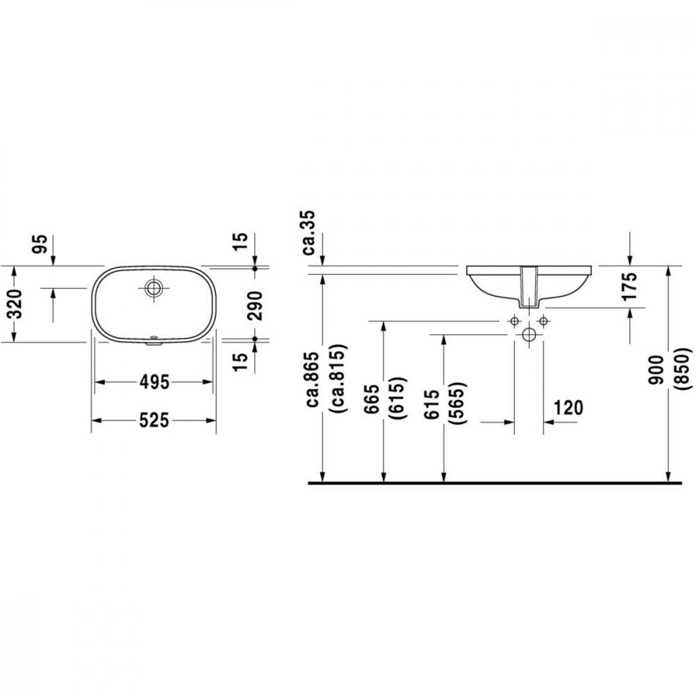 Duravit D-Code lavoar 49.5x29 cm dreptunghiular sub blat alb 0338490000 [2]