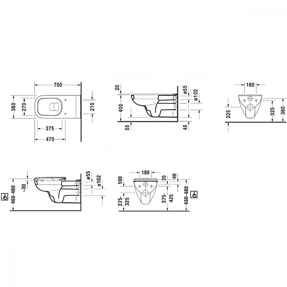 Duravit D-Code vas wc agăţat pentru persoane cu dizabilități alb 22280900002 [2]
