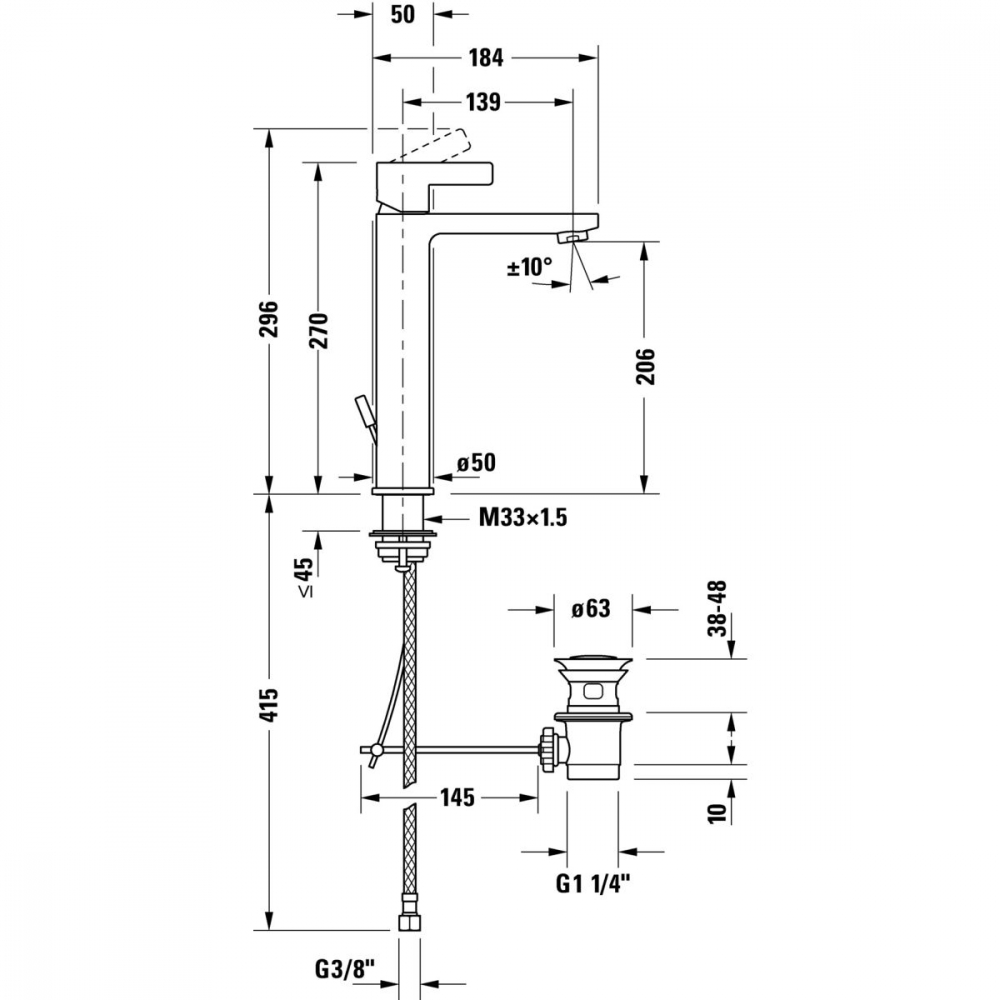 Duravit D-Neo baterie lavoar stativ crom DE1030001010 [2]