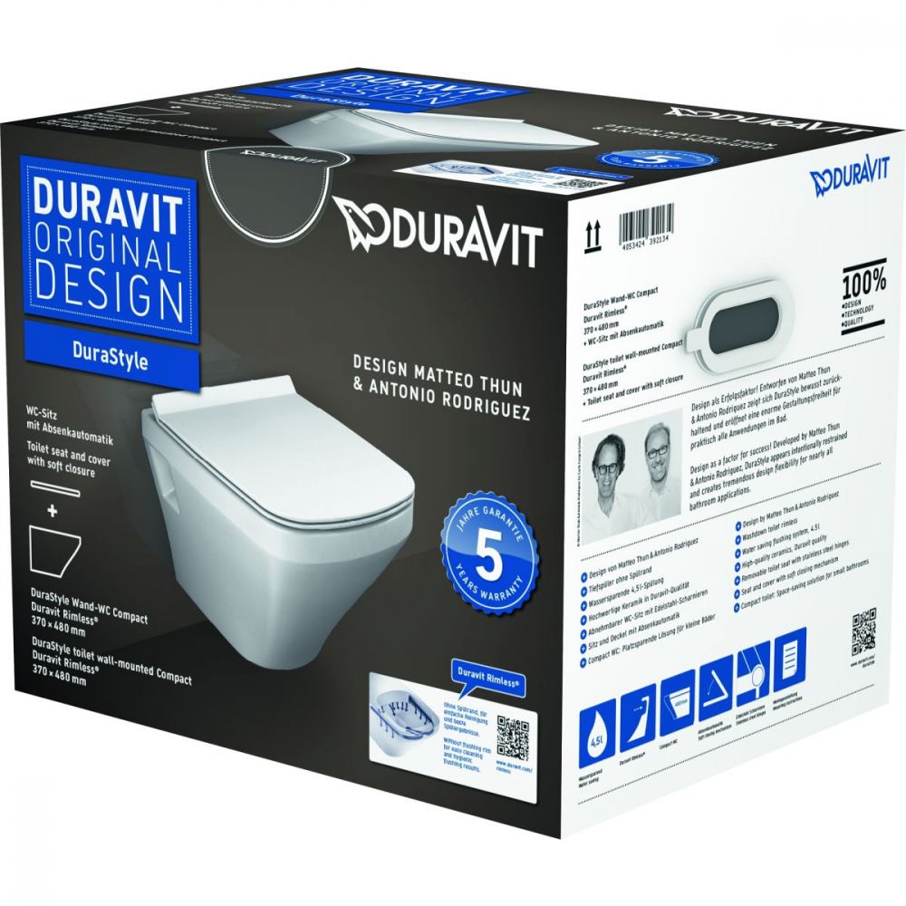 Duravit DuraStyle vas wc cu capac soft-close agăţat fără margine alb 45710900A1 [3]