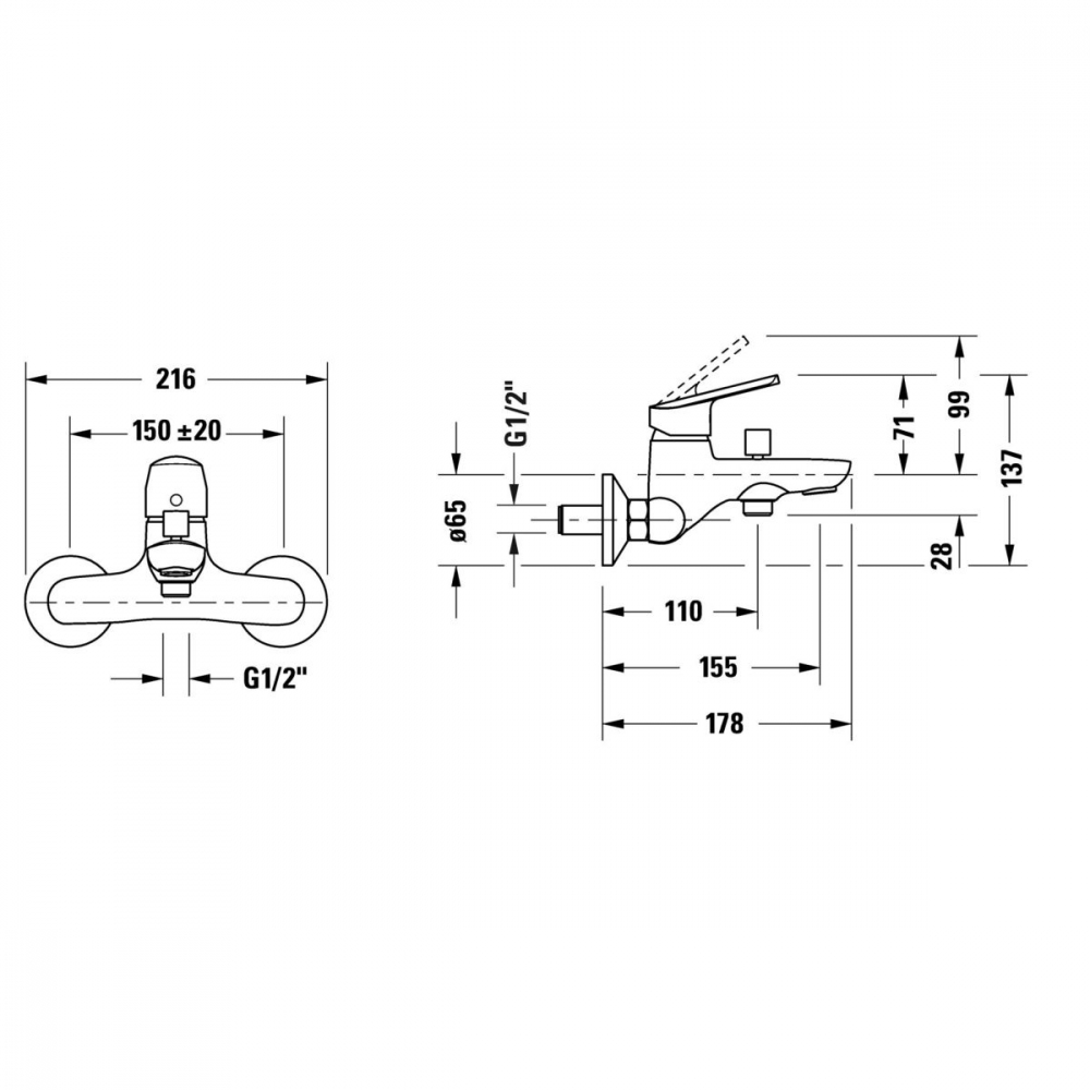 Duravit No. 1 baterie cadă-duș perete crom N15230000010 [2]