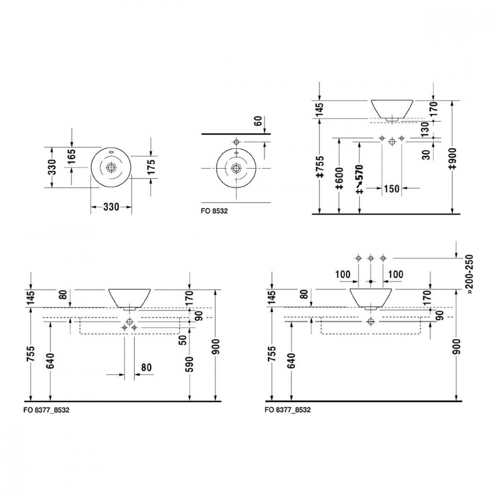 Duravit Starck 1 lavoar 33x33 cm rotund de blat alb 0408330000 [2]