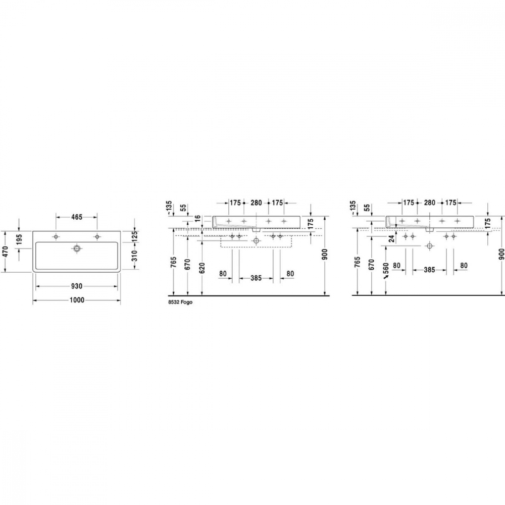 Duravit Vero lavoar 100x47 cm dreptunghiular clasică-mobilier alb 0454100026 [2]