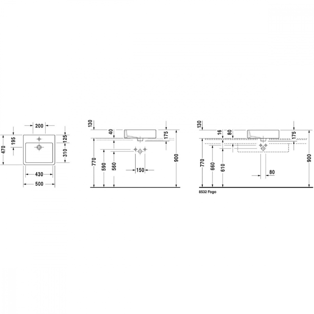 Duravit Vero lavoar 50x47 cm dreptunghiular de blat alb 0452500000 [2]