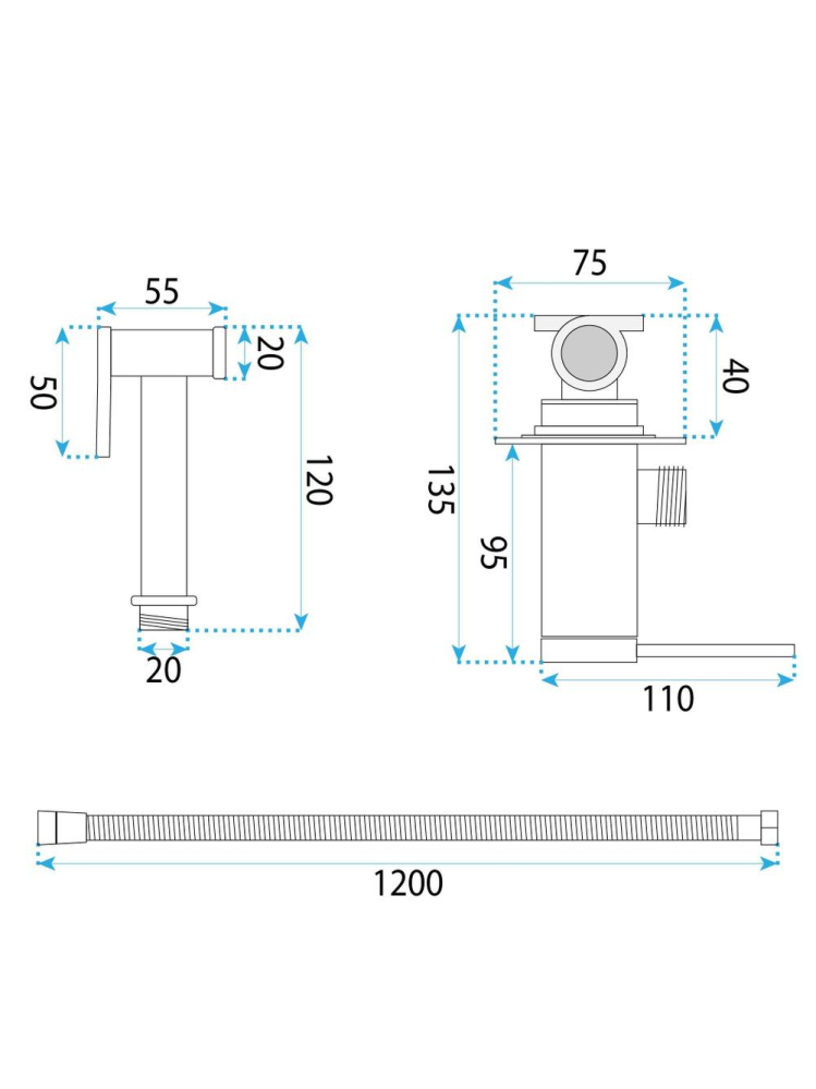Baterie bideu Rea Foss Clif negru mat montaj perete 110 mm JS-W024B [9]