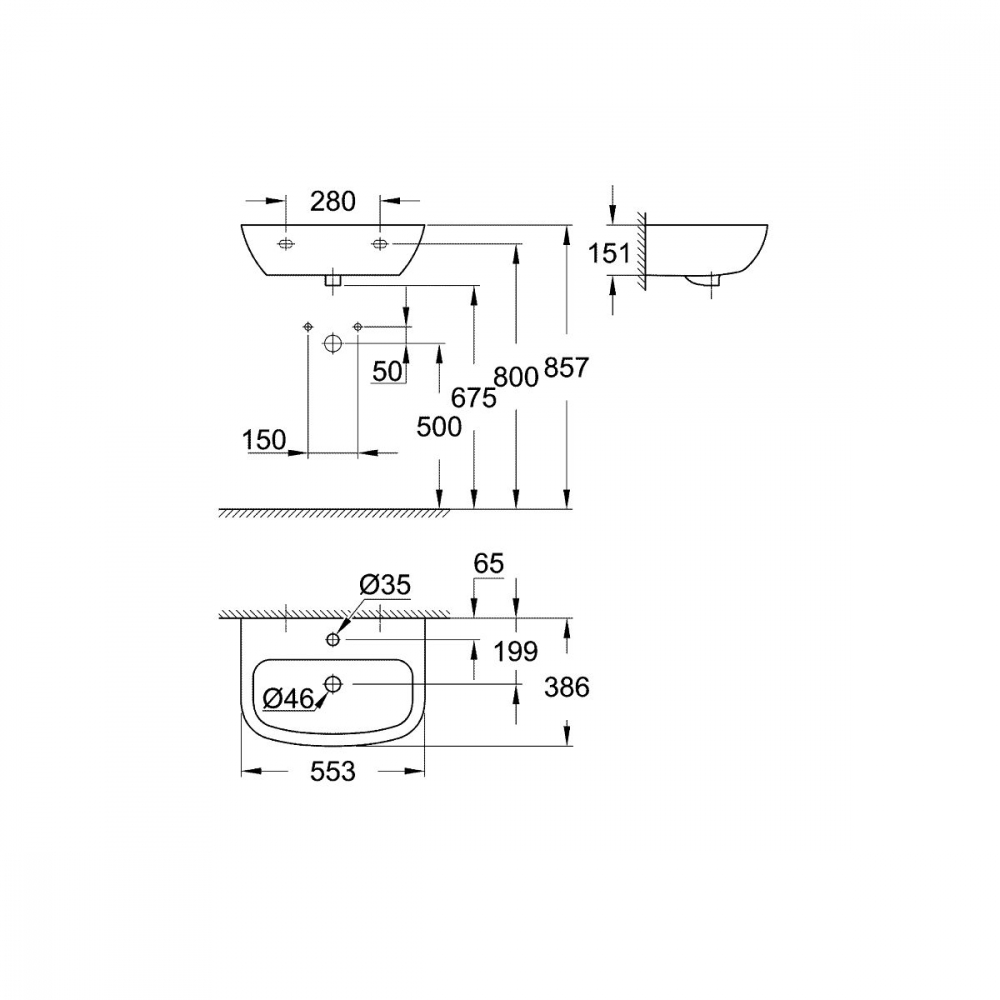 Grohe Bau Ceramic lavoar 55.3x38.6 cm semicircular clasică alb 39440000 [2]