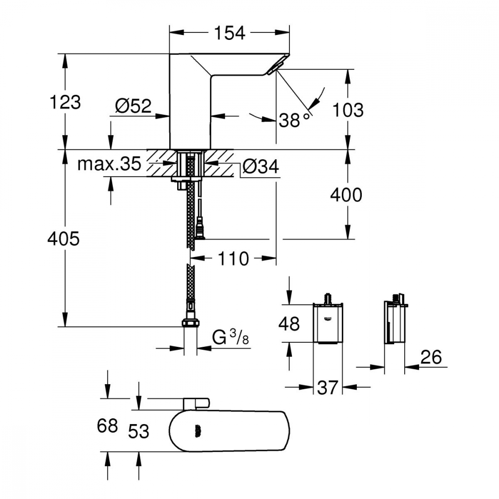 Grohe BauCosmopolitan baterie lavoar stativ electrică crom 36451000 [2]