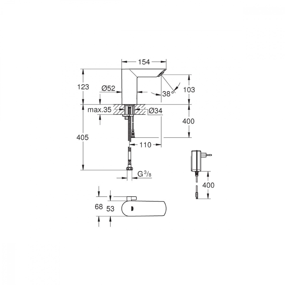 Grohe BauCosmopolitan baterie lavoar stativ electrică StarLight Chrome 36453000 [2]