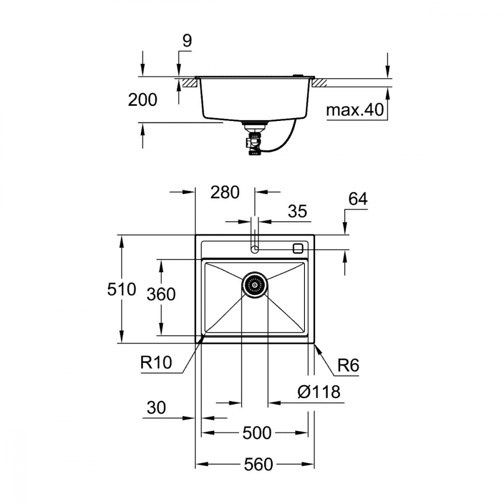 Grohe K700 chiuvetă din granit 56x51 cm negru 31651AP0 [2]