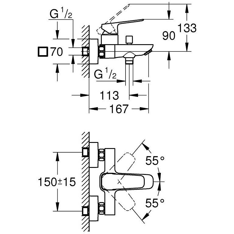 Grohe Cubeo Baterie cada dus monocomanda, crom [3]