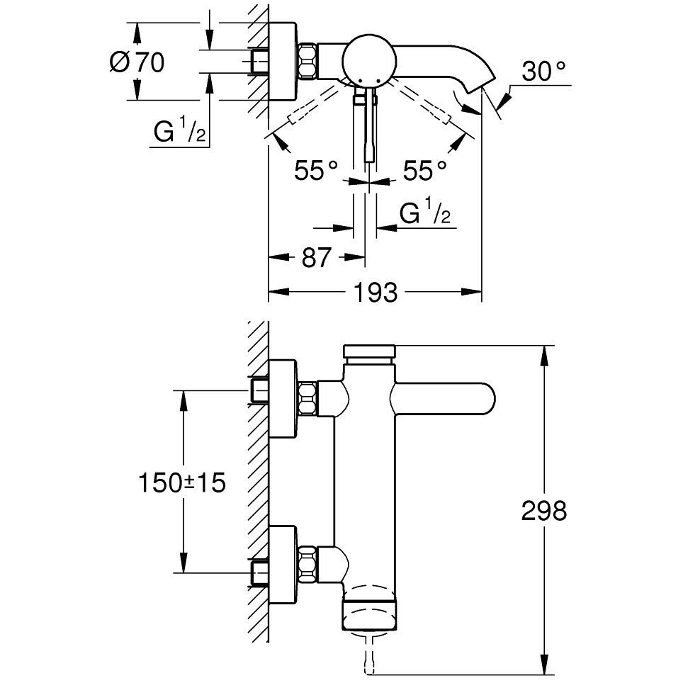Grohe Essence Baterie cada dus, antracit (hard graphite) [2]