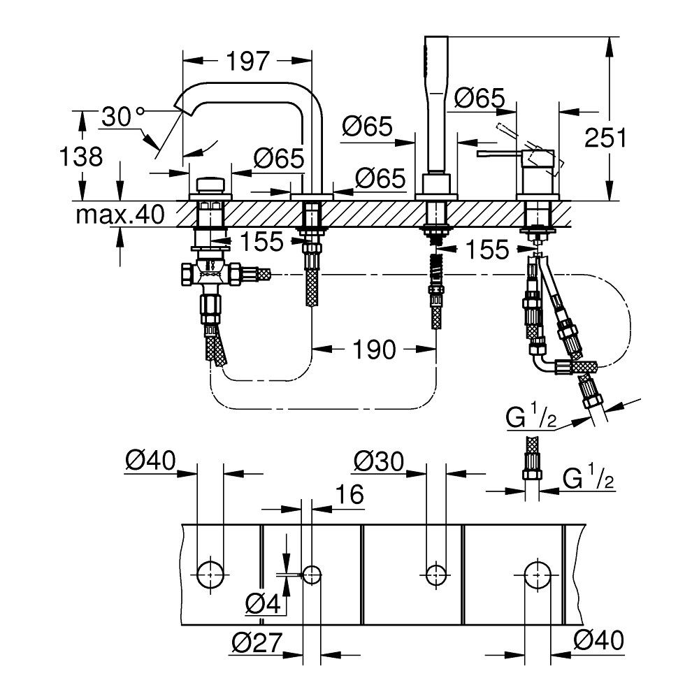 Grohe Essence Baterie cada dus monocomanda cu set dus, montaj pe cada, antracit (hard graphite) [2]