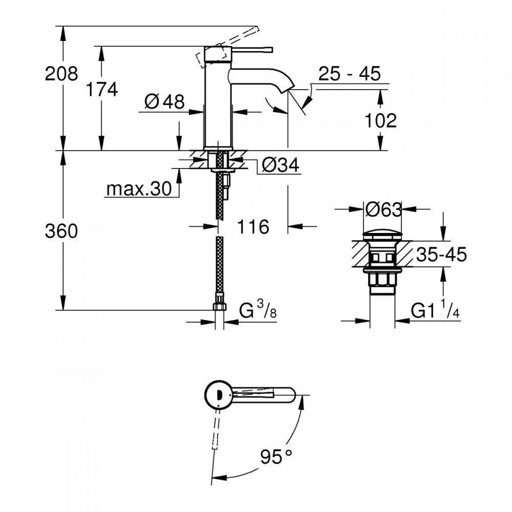 Grohe Essence baterie lavoar stativ crom 23797001 [2]