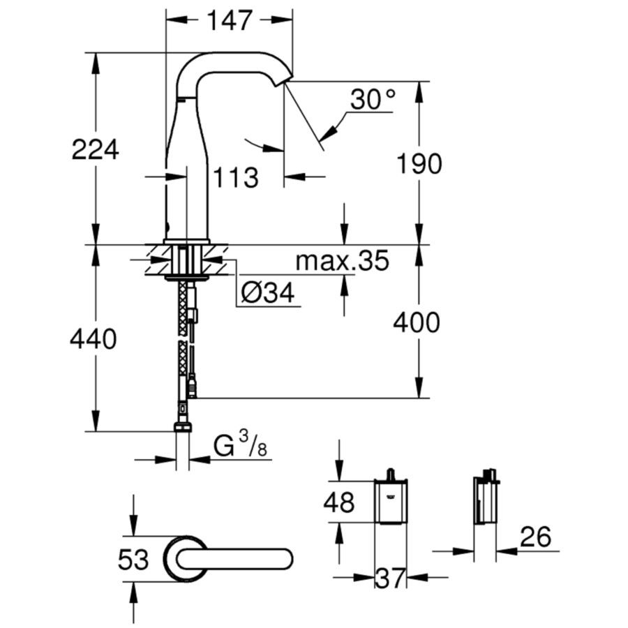 Grohe Essence E Baterie lavoar electronica cu infrarosu, baterie 6V, fara mixare apa, senzor bidirectional [3]