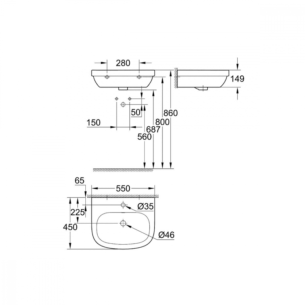 Grohe Euro Ceramic lavoar 55x45 cm semicircular clasică alb 39336000 [2]