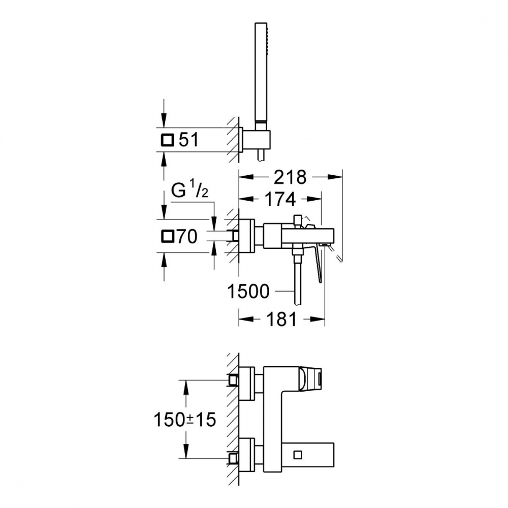 Grohe Eurocube baterie cadă-duș perete crom 23141000 [2]
