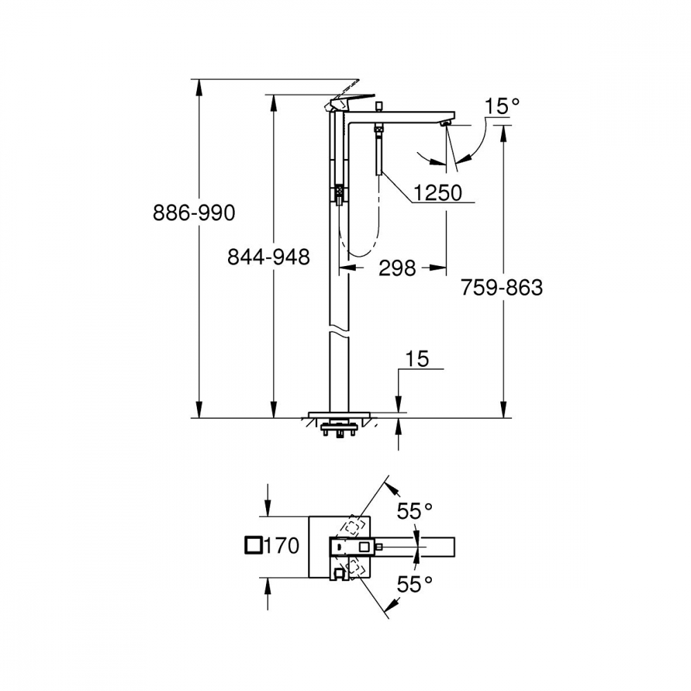 Grohe Eurocube baterie cadă-duș stativ StarLight Chrome 23672001 [2]