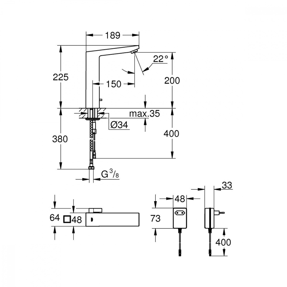 Grohe Eurocube baterie lavoar stativ electrică StarLight Chrome 36440000 [2]