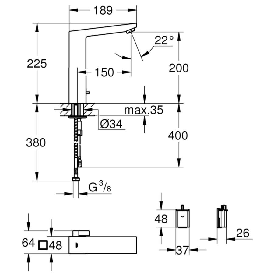 Grohe Eurocube E Baterie lavoar electronica cu infrarosu, baterie 6V, mixare apa [3]