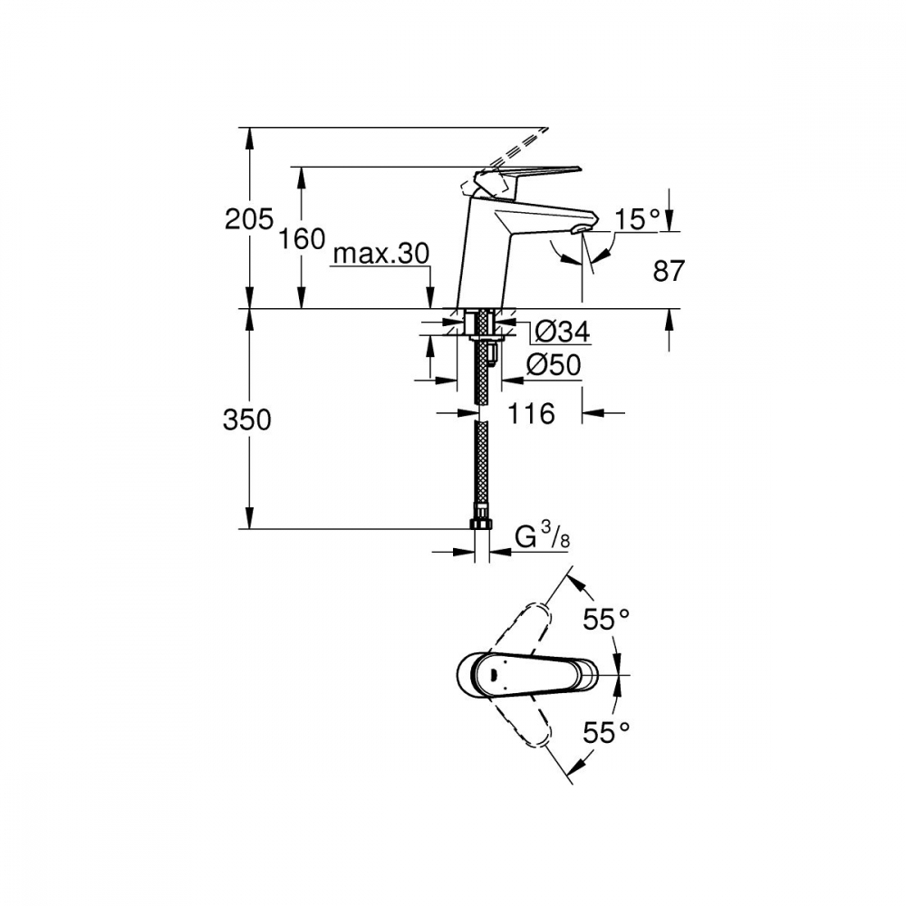 Grohe Eurodisc Cosmopolitan baterie lavoar stativ StarLight Chrome 3246920E [2]