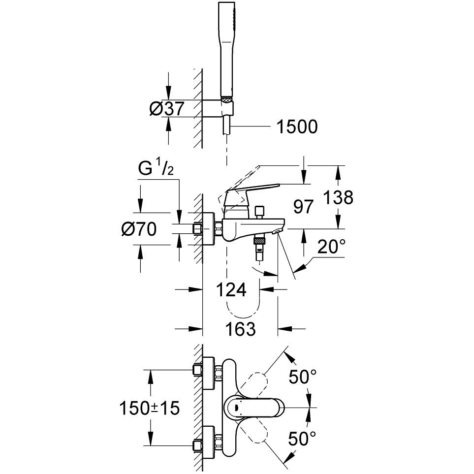 Grohe Eurosmart Cosmopolitan Baterie cada dus monocomanda cu set dus [2]