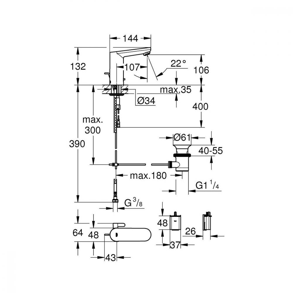 Grohe Eurosmart Cosmopolitan baterie lavoar stativ electrică StarLight Chrome 36331001 [2]