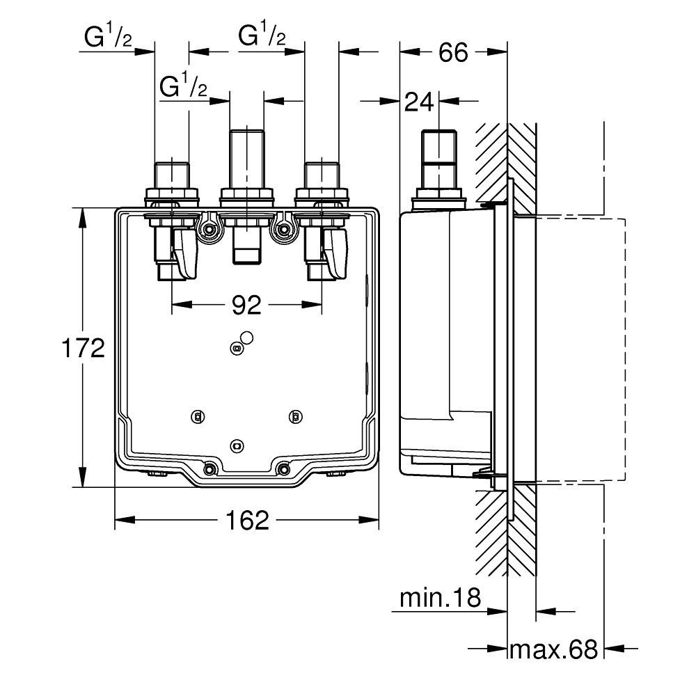 Grohe Eurosmart Cosmopolitan T Corp incastrat pentru baterie de dus cu inchidere automata [3]